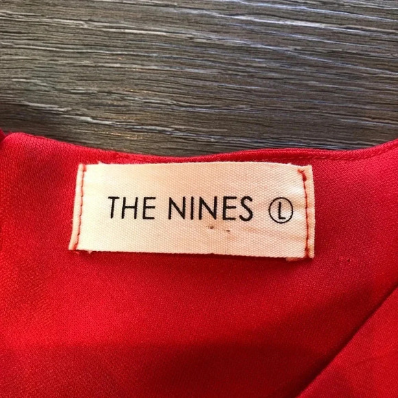 The Nines Red Flowy Mini Dress Tie Waist Bell Sleeves Womens Size Large - Picture 8 of 11